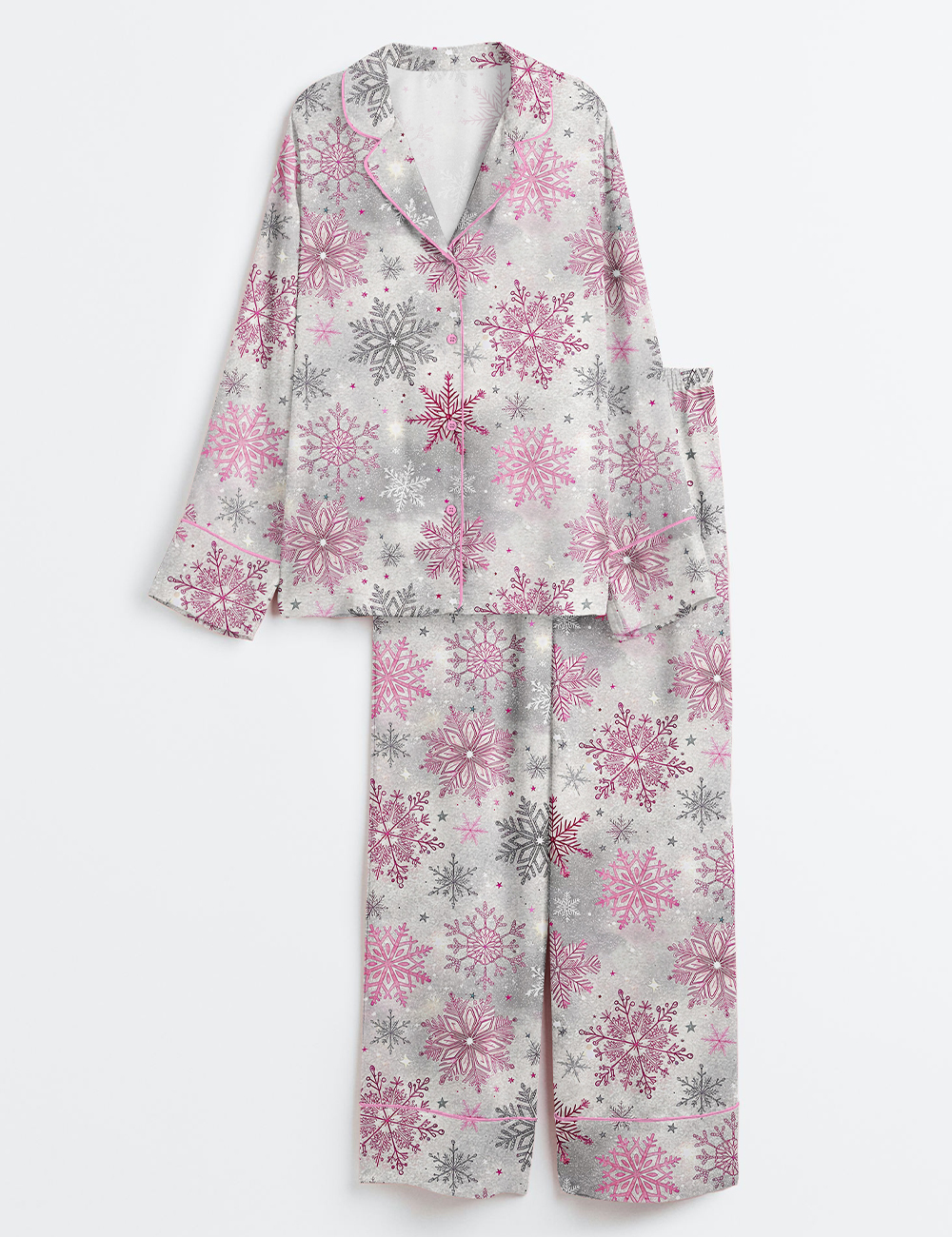 Womenâ€™s Christmas Snowflake Long Sleeve Satin Pajama Set