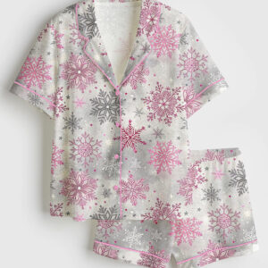 Womenâ€™s Christmas Snowflake Short Sleeve Satin Pajama Set