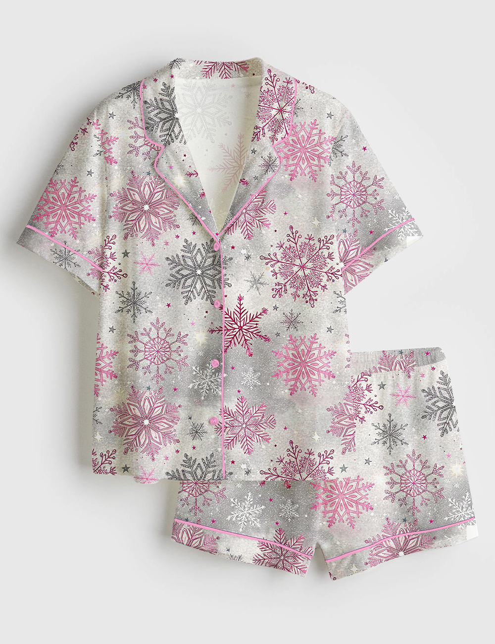 Womenâ€™s Christmas Snowflake Short Sleeve Satin Pajama Set