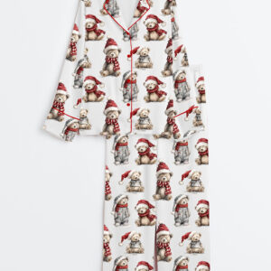 Women's Christmas Teddy Bears Long Sleeve Satin Pajama Set