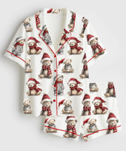 Women's Christmas Teddy Bears Short Sleeve Satin Pajama Set