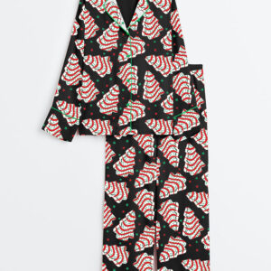Alternative view of Women's Christmas Tree Cake Long Sleeve Satin Pajamas Set