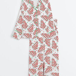 Women's Christmas Tree Cake Long Sleeve Satin Pajamas Set