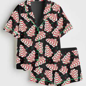 Alternative view of Women's Christmas Tree Cake Shorts Sleeve Satin Pajamas Set