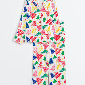 Women's Christmas Tree Long Sleeve Satin Pajama Set