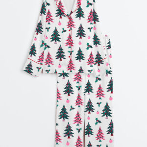 Women's Christmas Tree Long Sleeve Satin Pajama Set