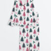 Women's Christmas Tree Long Sleeve Satin Pajamas Set