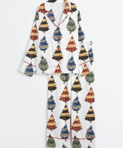 Women's Christmas Tree Magic School HP Wizard Houses Long Sleeve Satin Pajama Set