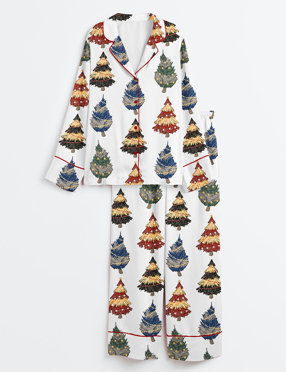 Womenâ€™s Christmas Tree Magic School HP Wizard Houses Long Sleeve Satin Pajama Set