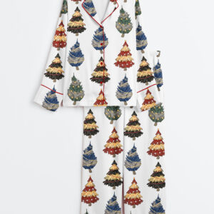 Women's Christmas Tree Magic School HP Wizard Houses Long Sleeve Satin Pajama Set