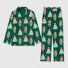 Women's Christmas Tree Nutcracker Coquette Preppy Holiday Long Sleeve Pocket Cotton Pajamas Set