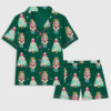 Women's Christmas Tree Nutcracker Coquette Preppy Holiday Short Sleeve Pocket Cotton Pajama Set