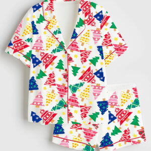 Women's Christmas Tree Short Sleeve Satin Pajama Set