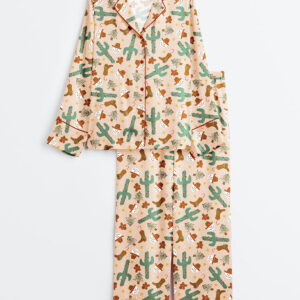 Women's Christmas Western Cowboy Boots Long Sleeve Satin Pajamas Set