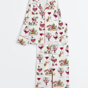 Women's Christmas Winey Snowman Long Sleeve Satin Pajama Set