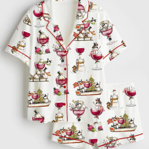 Women's Christmas Winey Snowman Short Sleeve Satin Pajama Set
