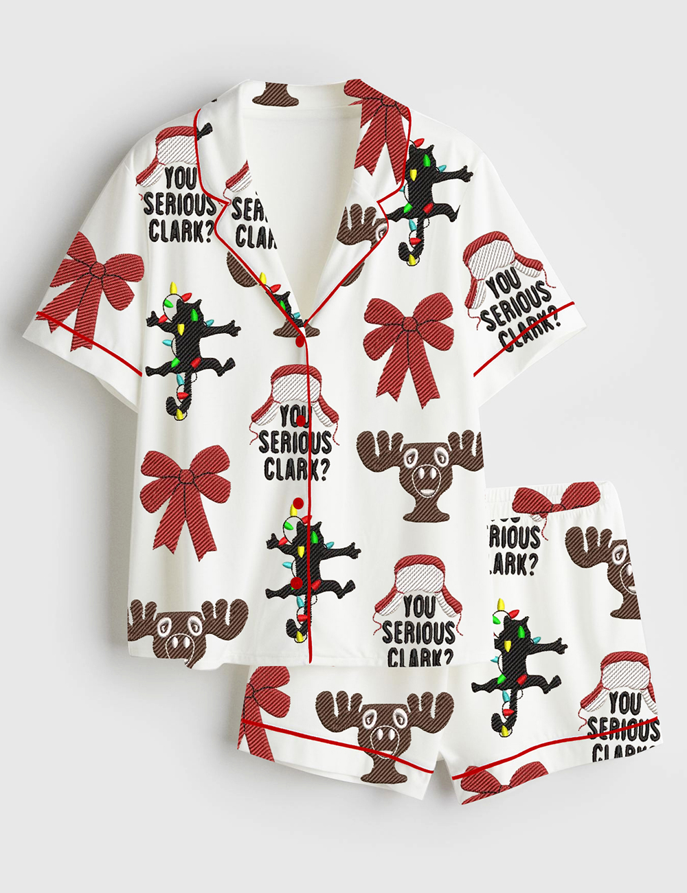 Womenâ€™s Christmas You Serious Clark Vacation Short Sleeve Satin Pajama Set