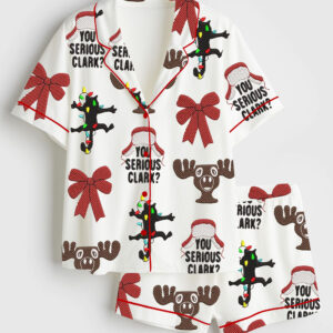 Women's Christmas You Serious Clark Vacation Short Sleeve Satin Pajama Set