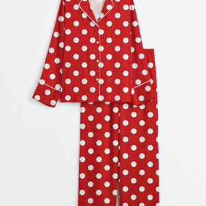 Womenâ€™s Classic Red Polkadots Long Sleeve Satin Pajama Set