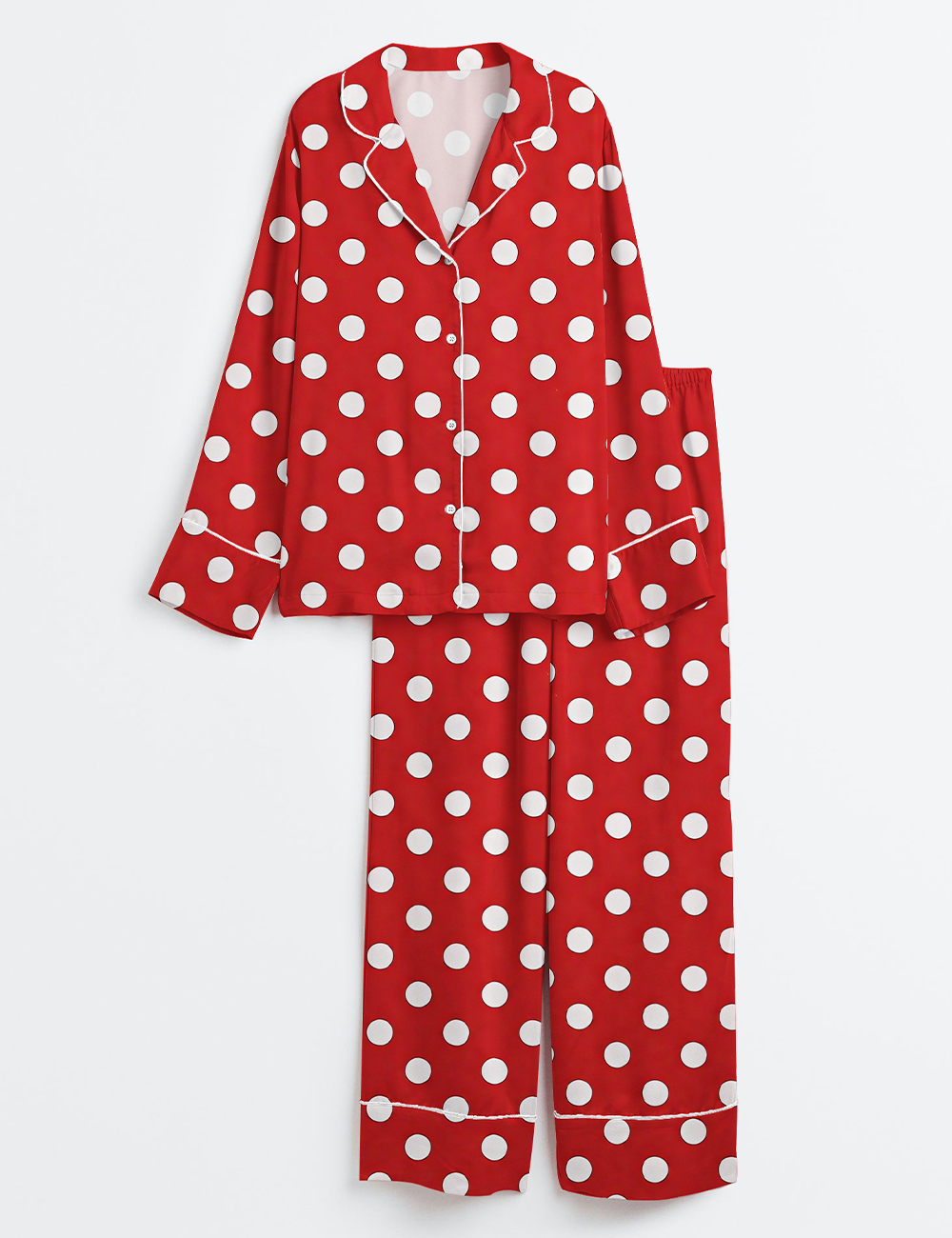 Womenâ€™s Classic Red Polkadots Long Sleeve Satin Pajama Set