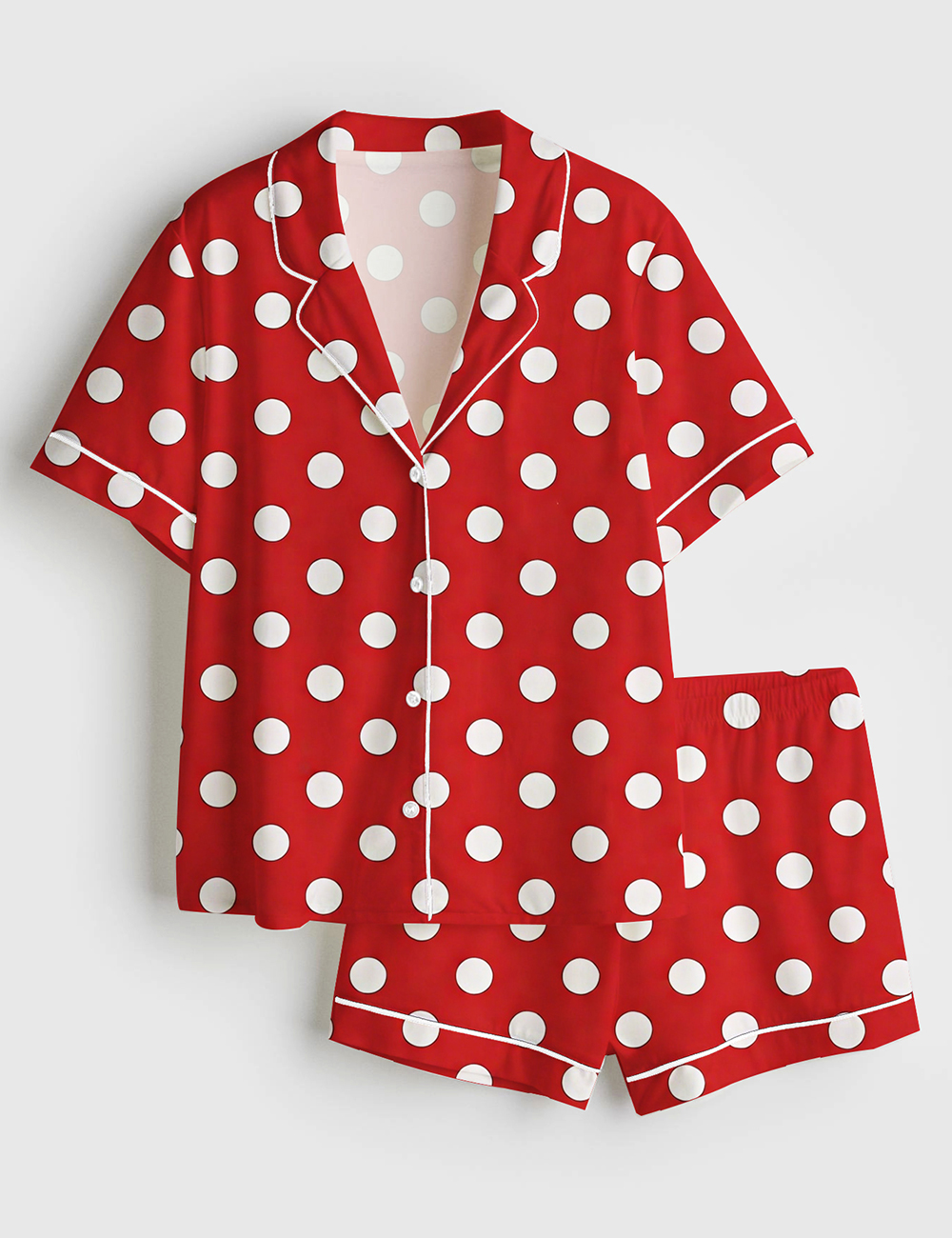 Womenâ€™s Classic Red Polkadots Short Sleeve Satin Pajama Set