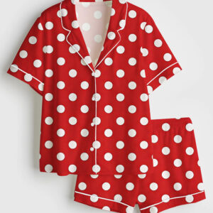 Women's Classic Red Polkadots Short Sleeve Satin Pajama Set
