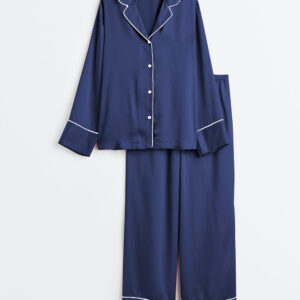 Women's Classic Solid Color Long Sleeve Satin Pajama Set