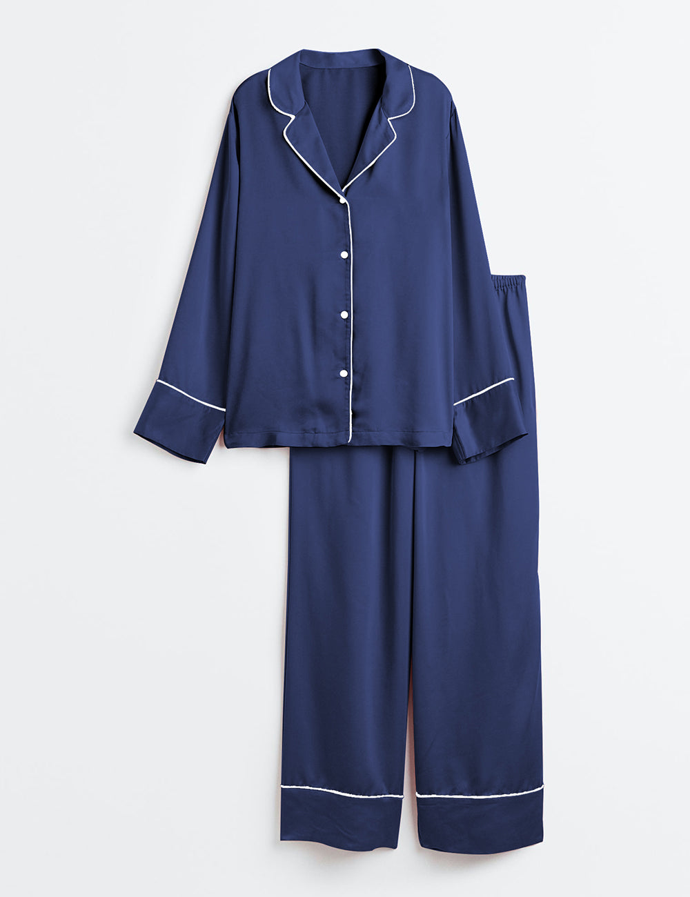 Women's Classic Solid Color Long Sleeve Satin Pajamas Set