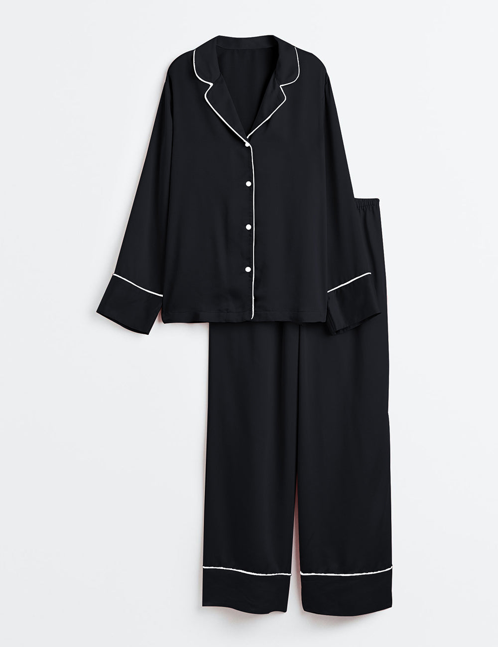 Women's Classic Solid Color Long Sleeve Satin Pajamas Set - Image 2