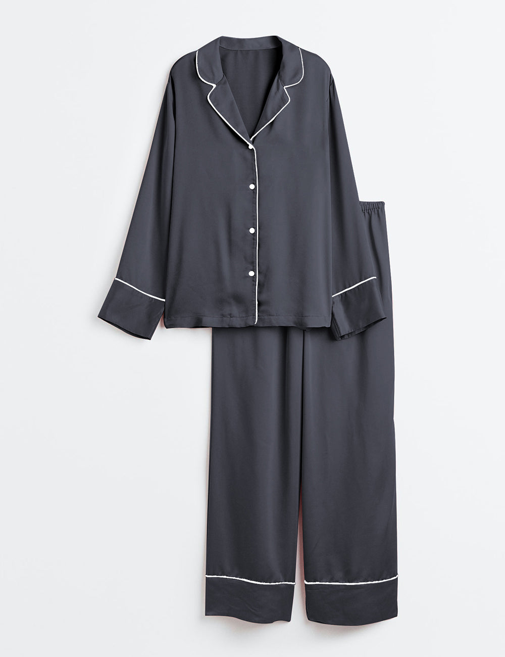 Women's Classic Solid Color Long Sleeve Satin Pajamas Set - Image 3