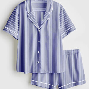 Women's Classic Stripe Short Sleeve Satin Pajama Set