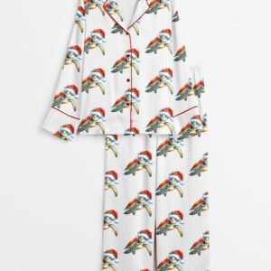 Women's Coastal Christmas Sea Turtle Beach Holiday Long Sleeve Silky Satin Pajama Set