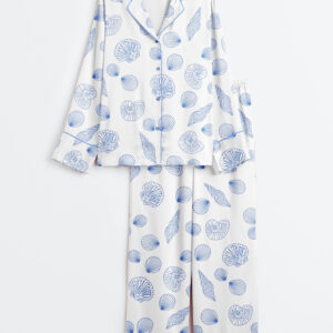 Women's Coastal Shell Summer Beach Long Sleeve Satin Pajamas Set