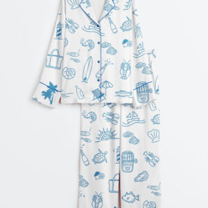 Women's Coastal Summer Beach Long Sleeve Satin Pajama Set