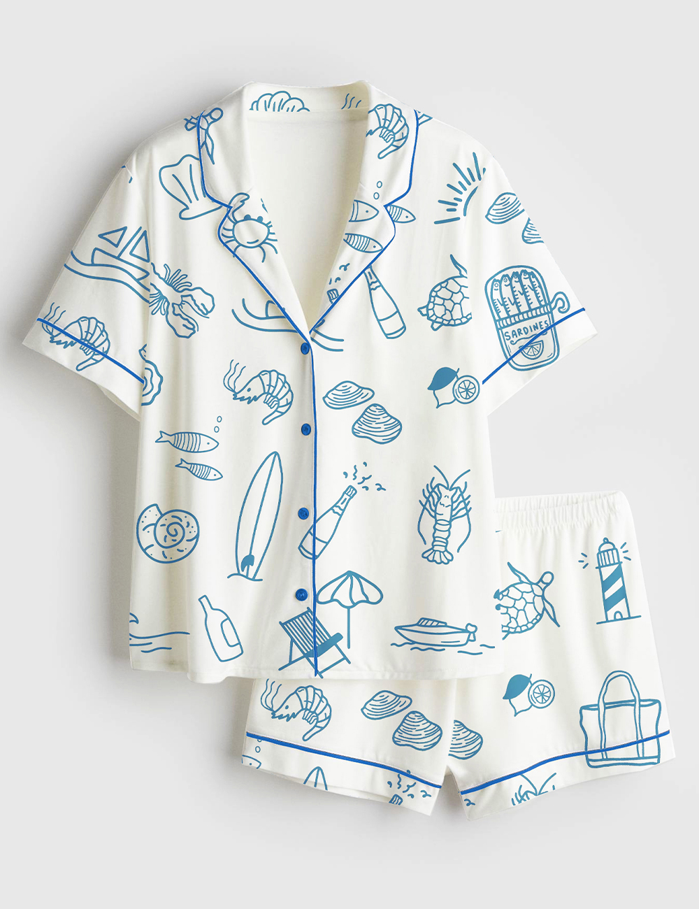 Womenâ€™s Coastal Summer Beach Short Sleeve Satin Pajama Set