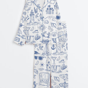 Women's Coastal Whimsical Style Summer Beach Long Sleeve Satin Pajamas Set