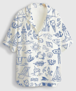 Women's Coastal Whimsical Style Summer Beach Short Sleeve Linen Blend Hawaiian Shirt