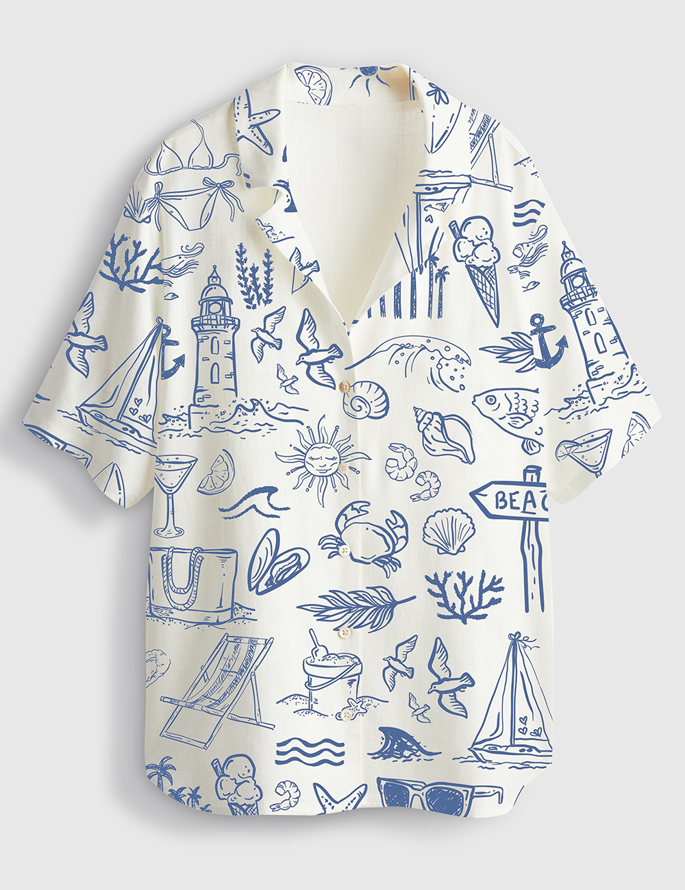 Womenâ€™s Coastal Whimsical Style Summer Beach Short Sleeve Linen Blend Hawaiian Shirt