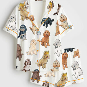 Womenâ€™s Cockapoo Dog Short Sleeve Satin Pajama Set