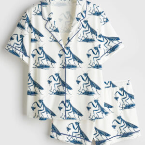 Women's Cockroach Twists Off Companion's Head Short Sleeve Satin Pajama Set