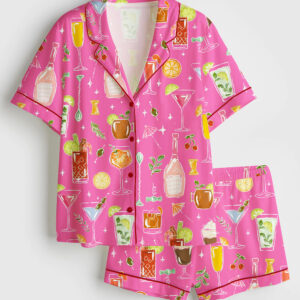 Womenâ€™s Cocktail Cheers To The Freakin Weekend Short Sleeve Satin Pajama Set