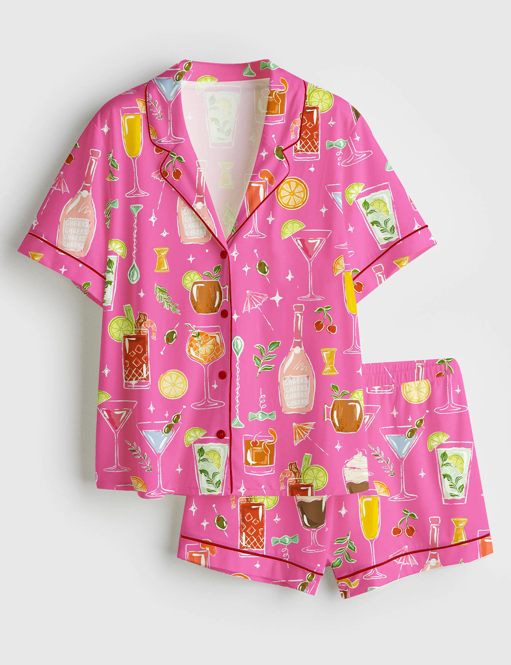 Womenâ€™s Cocktail Cheers To The Freakin Weekend Short Sleeve Satin Pajama Set