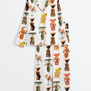 Womenâ€™s Cocktail Espresso Martini Aesthetic Coquette Long Sleeve Satin Pajama Set