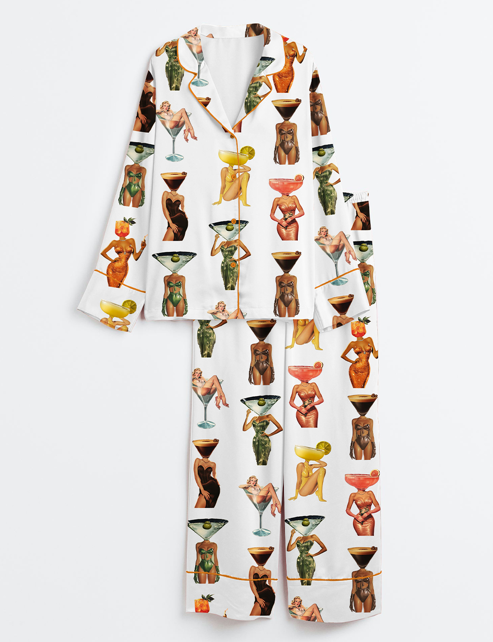 Womenâ€™s Cocktail Espresso Martini Aesthetic Coquette Long Sleeve Satin Pajama Set