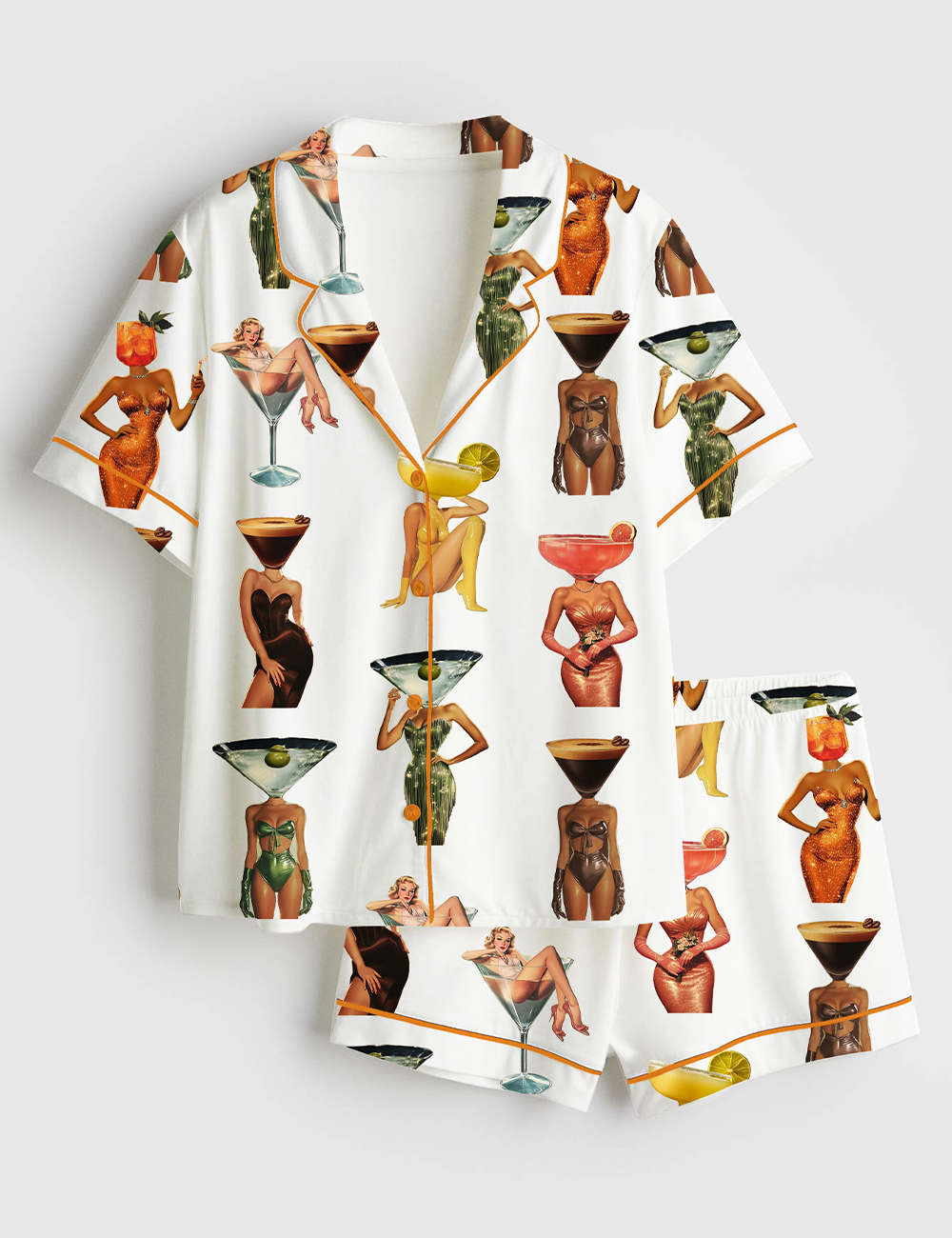 Womenâ€™s Cocktail Espresso Martini Aesthetic Coquette Short Sleeve Satin Pajama Set