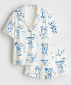 Women's Cocktail Mimosa Cosmo Mojito Dirty Martini Margarita Short Sleeve Satin Pajama Set