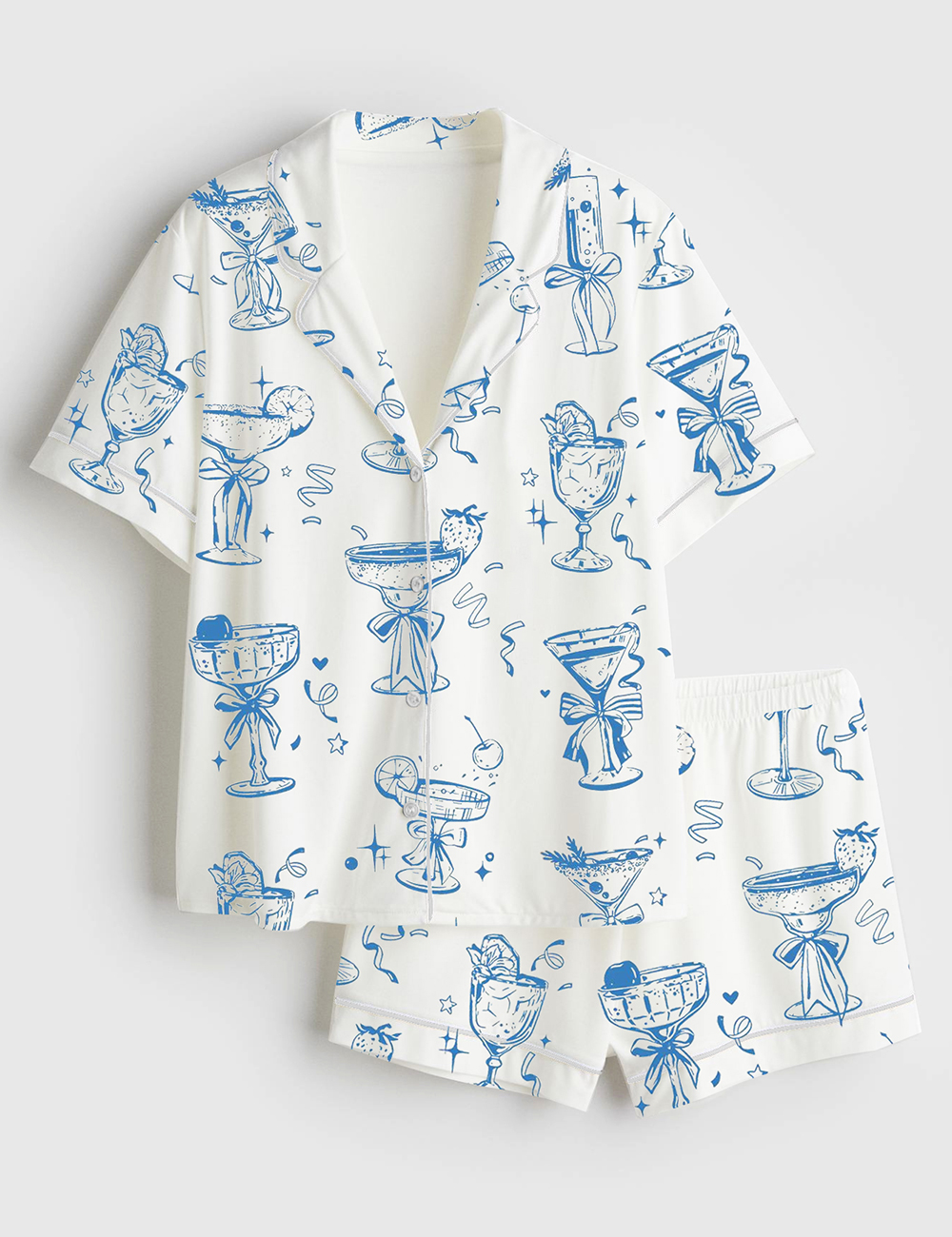 Womenâ€™s Cocktail Mimosa Cosmo Mojito Dirty Martini Margarita Short Sleeve Satin Pajama Set