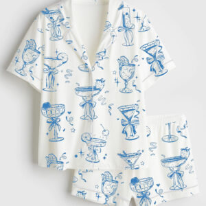 Women's Cocktail Mimosa Cosmo Mojito Dirty Martini Margarita Short Sleeve Satin Pajama Set
