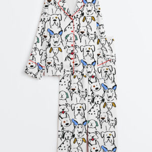 Women's Color Pop Doodle Dogs Cute Dogs Print Long Sleeve Satin Pajamas Set