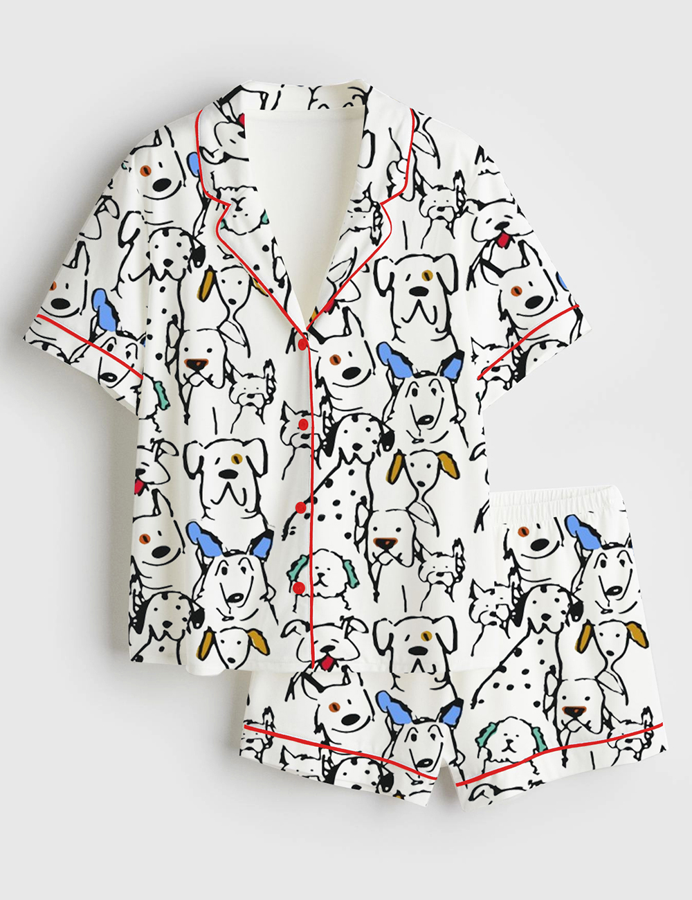 Womenâ€™s Color Pop Doodle Dogs Cute Dogs Print Short Sleeve Satin Pajama Set